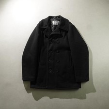 Schott 740N Black Wool Pea Coat Jacket Size 38 Made in USA VTG Double-Breasted