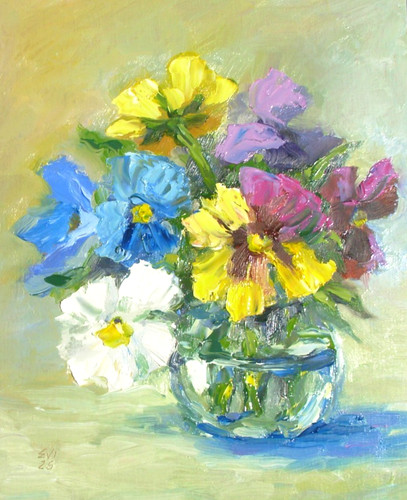 Pansies original oil painting - pansies,