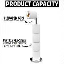 5 PAPER ROLL S/STEEL FREE STANDING 2 IN 1 BATHROOM TOILET ROLL HOLDER DISPENSER
