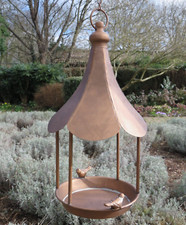 Copper Style Hanging Metal Bird Seed Feeder With Canopy