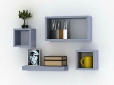 Set Of 4 Grey Wooden Floating