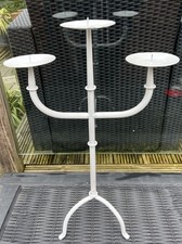 White Wrought Iron Candelabra Three Branch Candlestick Holder H24” W15” Vintage