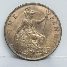 1917 One Penny Coin George V British - SUPERB GRADE WITH LUSTRE #90