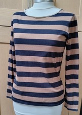 Massimo Dutti brown & navy T-shirt With Leather Trim & elbow patches size M