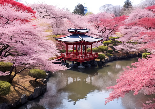Japanese landscape blossom - japanese,