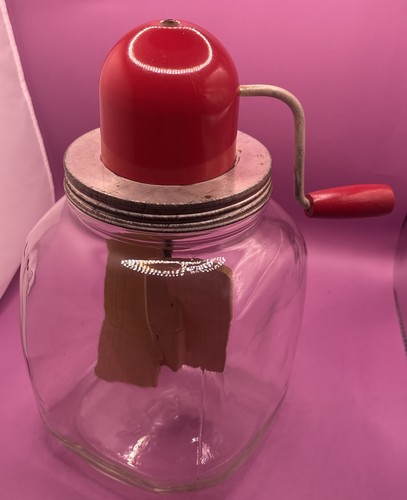 Vintage glass butter churn - glass, red