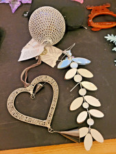 3 LAURA ASHLEY XMAS TREE DECORATION HANGING GLOBE CRYSTAL HEART MIRRORED LEAVES