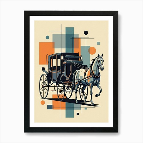 Horse drawn carriage art print - drawn,