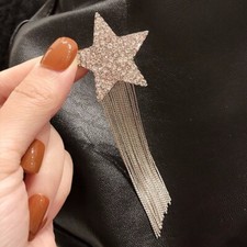 Art Deco Style Enamel Crystal Large Star Tassels Brooch Badge Pin Gift