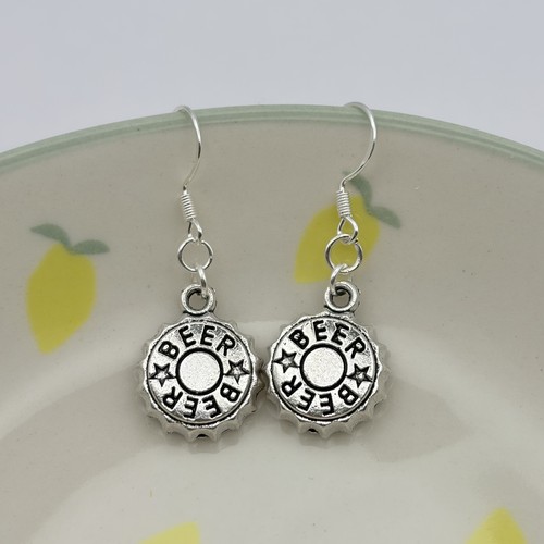 Silver beer cap earrings - beer,