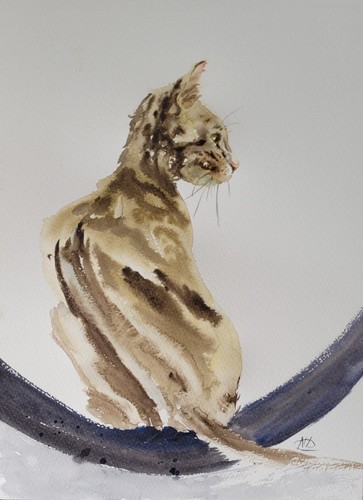 Original tabby cat watercolor - cat,