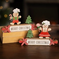 Christmas Ornament Gingerbread Decoration 2pc Set Chef Home Xmas Decor MDF