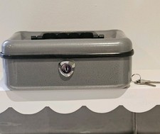 CASH TIN. Grey Helix Cash Tin. 2 Tiers. Money Box. Unused With Key.#836