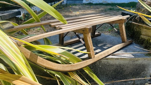 Vintage wooden snow sledge - wooden,