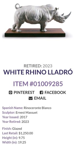 Lladro retired white rhino - lladro,