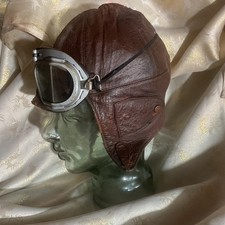 Antique Leather Flying Helmet And Goggles Well Used,see Pictures.