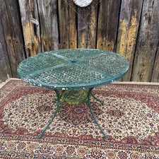Antique Vintage Green Painted Timeworn Weathered Metal Mesh Garden Outdoor Table