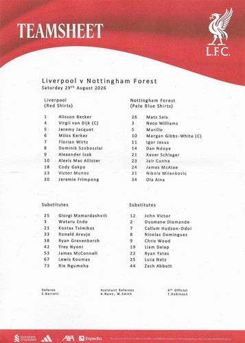 Official teamsheet - teamsheet,