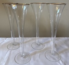 Celebration Hollow Stem Champagne Flutes Gold Rim 10" by BLOCK Set of 4
