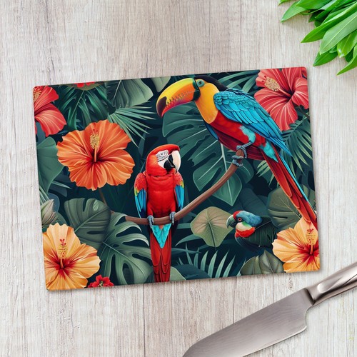 Tropical bird floral glass - floral,
