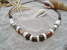 5 NECKLACES SURF BEACH TRIBAL ETHNIC LUCKY CHARM SURFER BEAD CHAIN NEW / n201set