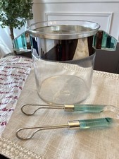 Vintage 1970's Rede Guzzini Glass and Aqua Lucite Cocktail Ice Bucket W/Thongs