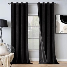 Thick Velvet Blackout Curtains Eyelet Ring Top Ready Made Pair Lined Curtains