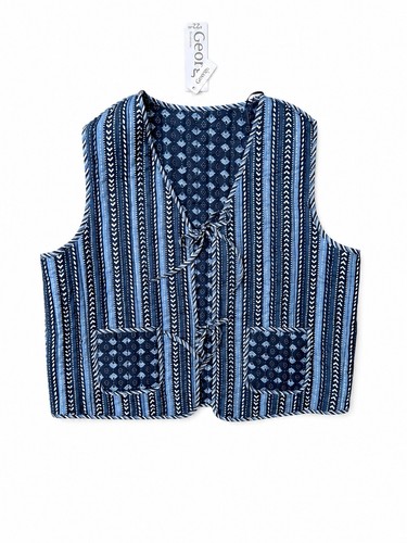 Blue patchwork tie front - patchwork,