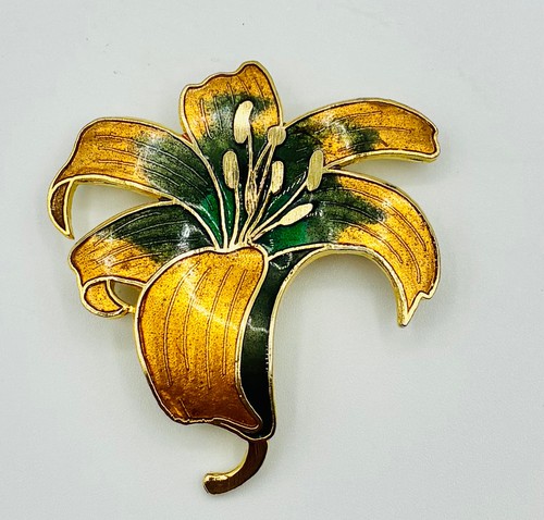 Vintage cloisonnè enamel lily - enamel,