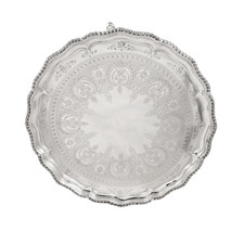 ANTIQUE VICTORIAN STERLING SILVER 12" TRAY / SALVER 1892