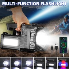 LED Solar Rechargeable Flashlight Searchlight Spotlight Hand Torch w/ Side Light