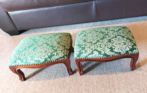 Pair green floral upholstered - pair,