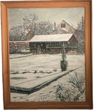 Vintage Large Oil Painting Winter Scene Christmas 1983 Roy Gilbert