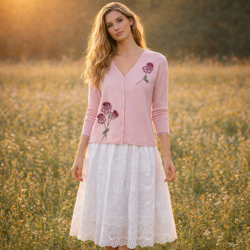Vintage pink rose embroidered - vintage,