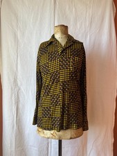 Vintage 1970's Retro Geometric Pattern Dagger Collar Top Disco Shirt 40"