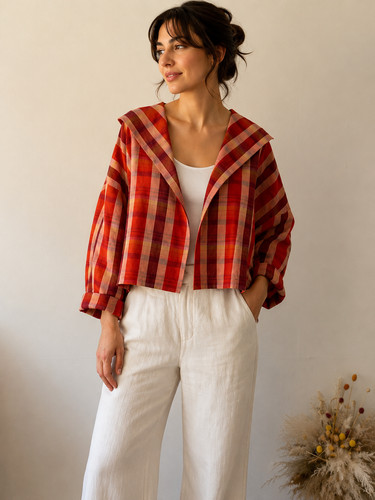 Eskandar red checked crop - eskandar,,