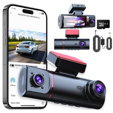 ‌4K UHD Triple Lens Dash Cam Front Cabin Rear Dash Camera Car DVR GPS +64GB Card