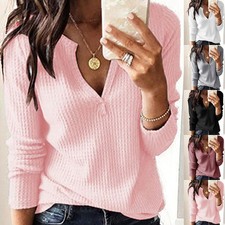Womens V-Neck Long Sleeve Tops