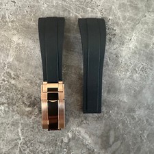 22mm Lug Black Silicone Rubber OYSTERFLEX Watch Strap Band With Rose Gold Clasp