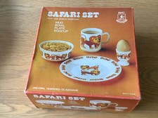Vintage Arcopal France , Safari Set Lion Bowl, Plate, Mug, Eggcup, Boxed