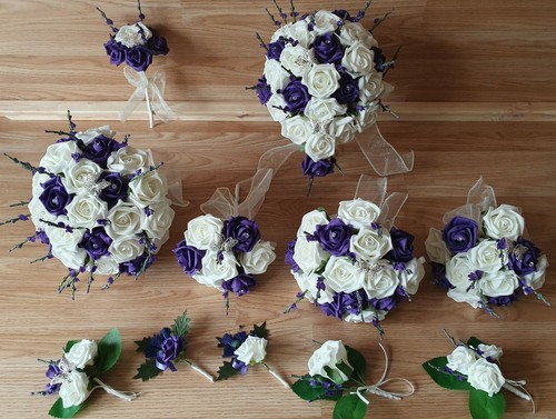 Wedding flowers ivory purple - ivory,
