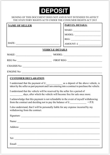 Car sales deposit book - car,