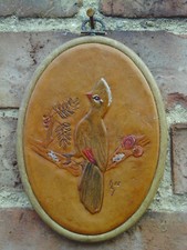 Vintage 1995 Framed Handcrafted Embossed Leather Picture of Knysna Loerie Bird