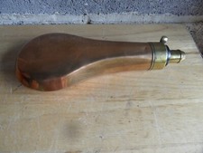 Antique c1850? JW HAWKSLEY Copper & Brass Flintlock Shot Powder Flask