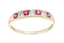 9ct Yellow Gold on Silver Simulated RUBY & CZ Eternity Ring - sizes J to V