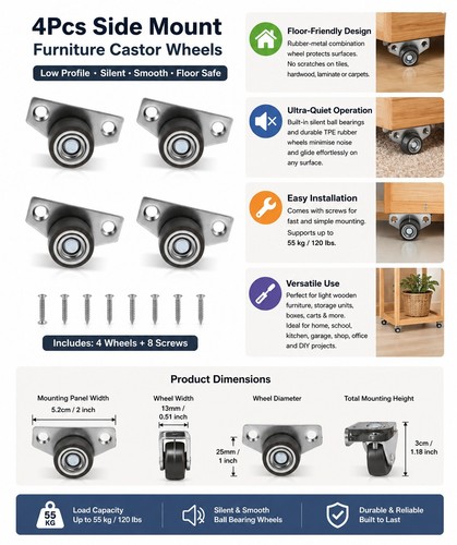 4pcs side mount - 4pcs, castor
