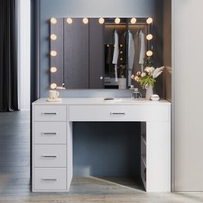 White High Gloss Dressing Table with LED Makeup Mirror Vanity Bedroom Furniture