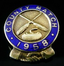 Sterling Silver Gilt Enamel CURLING Count Match 1958 Badge, Vaughton & Sons