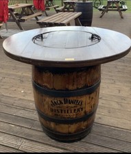 whiskey barrel table with ice