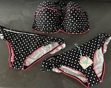 Ladies Coral Black Heart Floozie Frost French Bikini Top 38G Bottoms Size 16 New